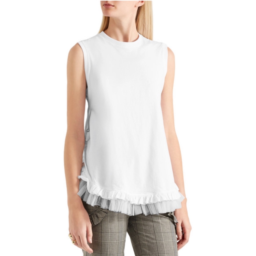 Simone Rocha Ruffled Tulle-Trimmed Top